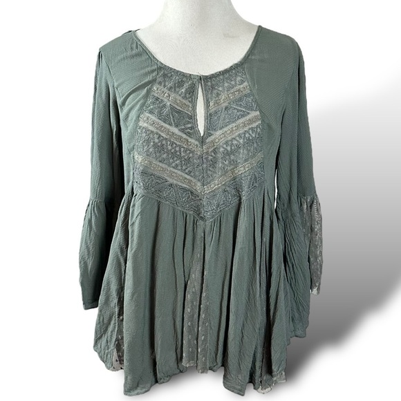 Free People Edwardian Angelic Lace Tunic Top Dark Gray XS Flowy Fairy Gypsy Y2K - Picture 3 of 17